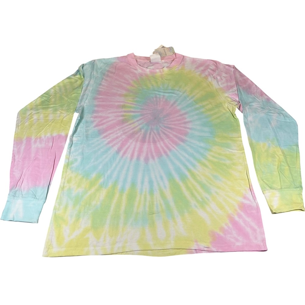 Dreamsicle Tie Dye Long Sleeve T Shirt XL Pastel Rainbow Spiral NWT